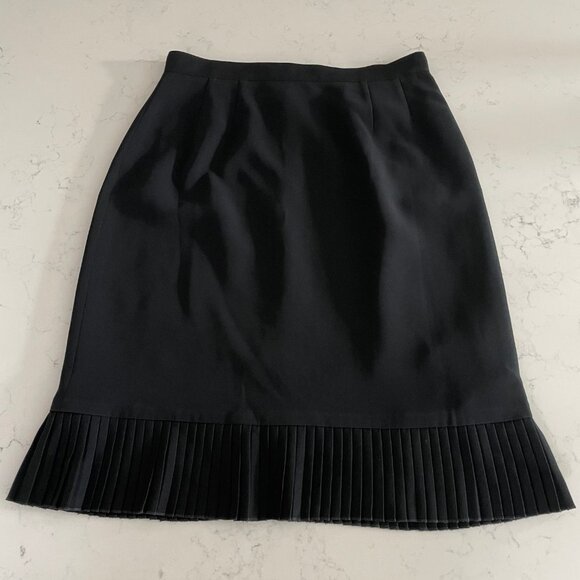 Albert Nipon Petite Vtg Lined Triacetate Pencil Skirt w Pleated Hem Black Sz 6P - Picture 10 of 10